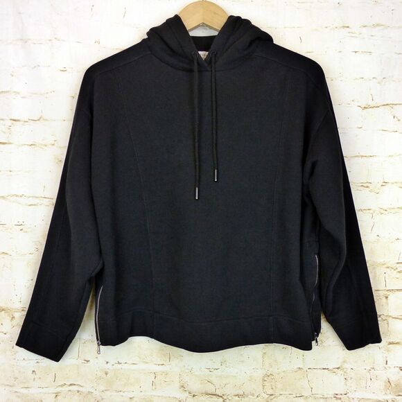 Reiss Arden Hoodie Womens M Black Crop Jersey Rib Zip Relaxed Loungewear Rock - Picture 2 of 14